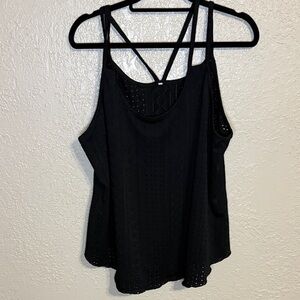 Black Strappy Eyelet Tank Top -  Elegant Women's Top